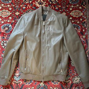 All Saints - Leather Bomber Jacket - Grey - Small